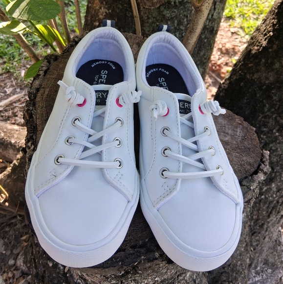 🔥New Sperry Kids Size 13M Pier Wave White shoes hot pink accents - Picture 5 of 8